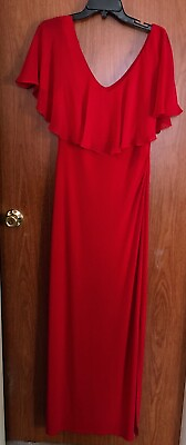 #ad Connected Apparel Long Red Dress w Sheer Overlay NWT Size 10 Side Slit $18.00