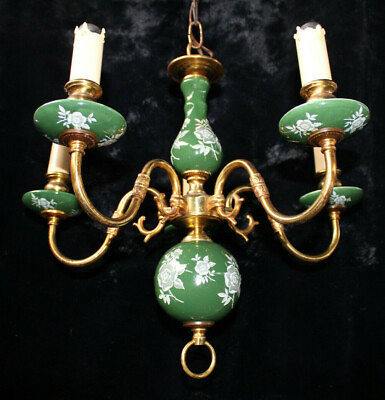 #ad Vintage green porcelain floral Chandelier lamp $646.75