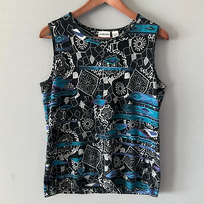 #ad Chicos Cotton Shirt Art to Wear Sequin Print Sleeveless Casual Top Size 1 MEDIUM $17.99