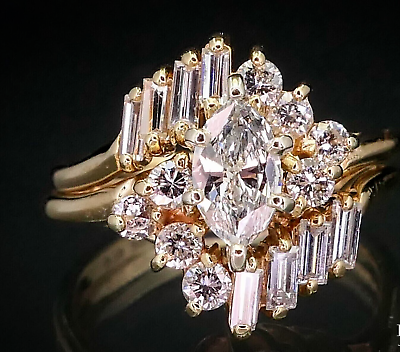 #ad 2Ct Marquise Cut Lab Created Diamond Wedding Cluster Ring 14k Yellow Gold Plated $103.99