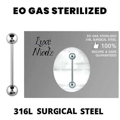 #ad Sterilized Barbell Tongue Ring Ethylene Oxide Gas Surgical Steel 14G 6mm Balls $8.95