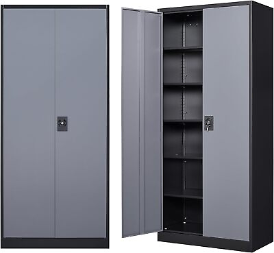 #ad Metal Storage Cabinet with Adjustable Shelves and Locking Doors for Home Garage $129.99