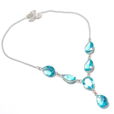 #ad Swiss Blue Topaz Gemstone Handmade Sterling Silver Jewelry Necklace 18quot; V187 g33 $56.79