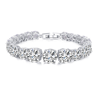 #ad Brilliant Round Cut Cubic Zircon Silver Plated Big Tennis Bracelet Women Jewelry $8.94