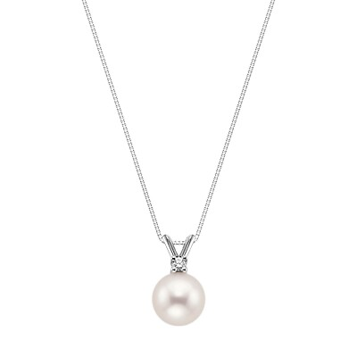 #ad 1 4 Ct TCW Created Diamond Pearl Pendant White Gold Plated 925 Silver Necklace $59.60