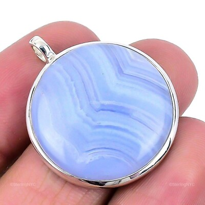 #ad Natural Blue Lace Agate Gemstone Pendant 925 Sterling Silver Jewelry For Women $21.99
