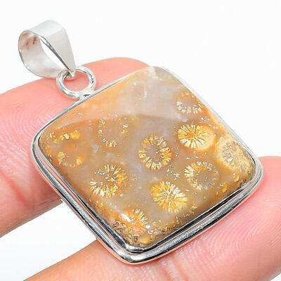 #ad Fossil Gemstone Handmade 925 Solid Sterling Silver Jewelry Pendant $9.99