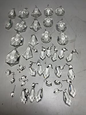 #ad Lot 41 Prisms Vintage Chandelier Lamp Glass Parts Pendant Large Crystal Chains $99.99