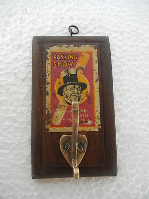 #ad Vintage Tin Wood amp; Brass Passing Show Cigarette Ad Hook Hanger $31.50