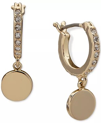 #ad DKNY Crystal Earrings Gold Tone Huggie Hoop Charm Ladies Chic Glam Stylish New $26.24