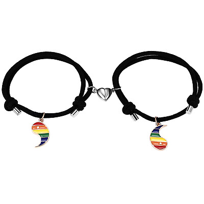 #ad 2pcs Rainbow Magnetic Matching Heart Bracelets LGBTQ Gay Pride Jewelry Gifts Set $12.99