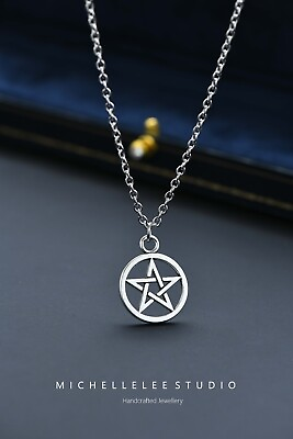 #ad Large Pentacle Necklace Pentagram Silver Charms Pagan Amulet Wicca GBP 3.99