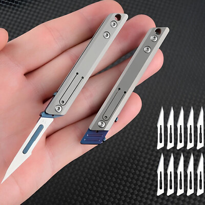 #ad Titanium Pocket Utility Folding Knife Scalpel Blade Paper Cutter Keychain EDC $15.44