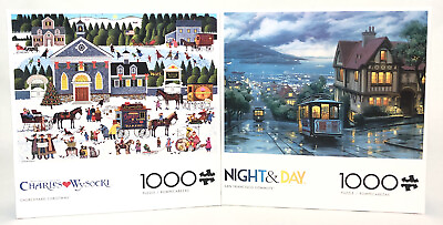 #ad Puzzle Lot 2 1000pc Complete Charles Wysocki Night amp; Day. Scenery Landscape. $16.00