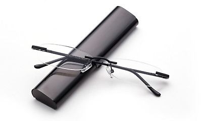 #ad Classic Black Rimless Reading Glasses Readers Travel Slim Design with Case $9.99