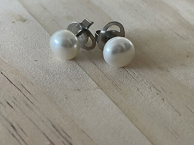 #ad 8mm White Cultured Honora Pearl Stud Earrings $19.99
