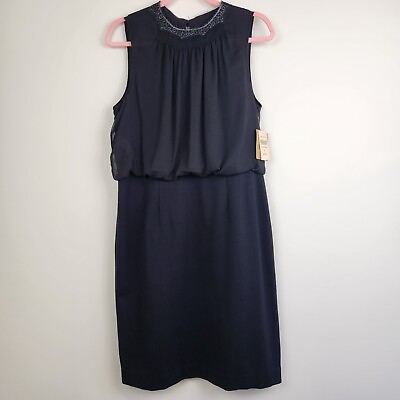 #ad Coldwater Creek Dress Womens 12 Black Blouson Knit Sparkle Eyelash Elegant New $48.99