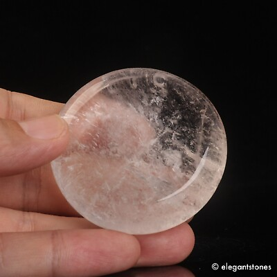 #ad 92g51mm Natural Clear Quartz Crystal Coin Palm Worry Stone Healing Chakra Reiki $14.24