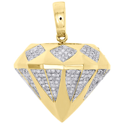 #ad 10K Yellow Gold Real Diamond Shape 3D Outline Pendant 1.40quot; Mini Charm 0.89 CT. $765.00