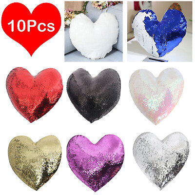 #ad 8 Clolors Sublimation Blank Sequin Pillow Case Heart Shaped Cushion Cover Love $70.00