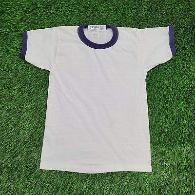 #ad Vintage 90s Classic Crewneck Ringer Shirt Teens XL 15x23 Single Stitch White USA $27.07