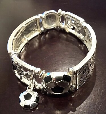 #ad Soccer Mom Bracelet Silver Tone Blessings Ball Stretch Bangle Sport Jewelry $8.91