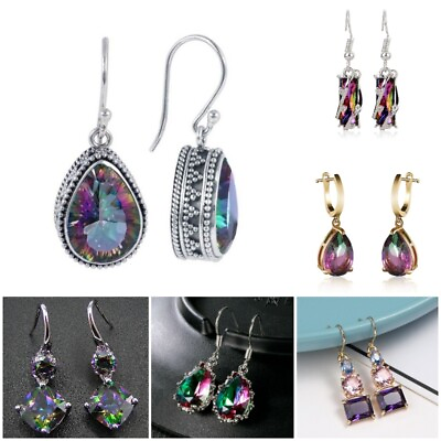 #ad Gorgeous Silver Jewelry Drop Earrings for Women Mystic Topaz A Pair sets C $3.21