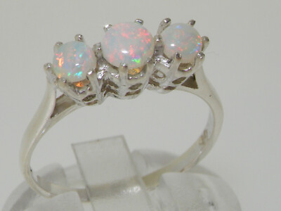 #ad 925 Sterling Silver Natural Opal Womens Trilogy Ring Sizes 4 to 12 $139.00