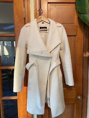 #ad Guess white wool blend midi coat with belt size xxs $36.00