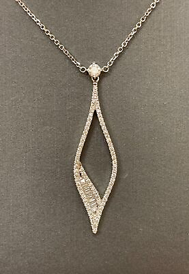 #ad 14K White Gold 1.00ctw Natural Baguette amp; Round Diamond Pendant Necklace 18.5quot; $999.00