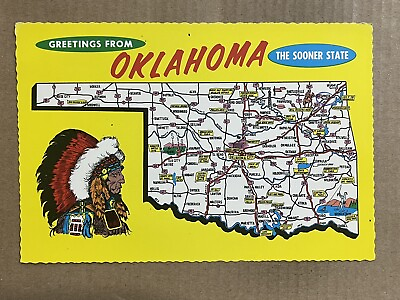 #ad Postcard Oklahoma OK Road Map Greetings Indian Sooner State Vintage PC $4.29