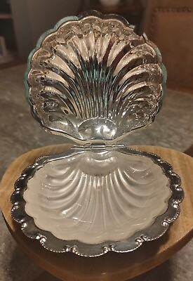 #ad Vintage W a Made In England Silver Plated Clam Shell Serving Dish $30 $30.00