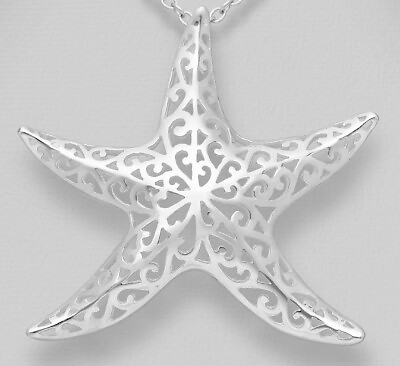 #ad Solid Sterling Silver Starfish Star Pendant Charm 1.6quot;=40mm 4.2g Ornate Detail $34.20