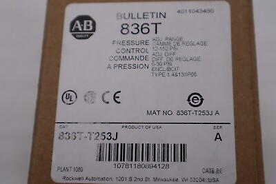 #ad Allen Bradley 836T T253J Pressure Switch 2 Pilot Light Version STOCK L 217C $276.00