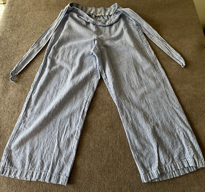 #ad Beach Lunch Lounge Womens Tie Front Pant Stripped Blue White Size L XL Summer $28.99
