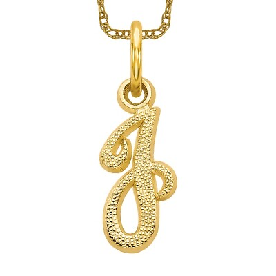 #ad 10K Yellow Gold Dainty Letter J Initial Name Monogram Necklace Charm Pendant $97.00