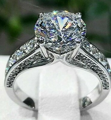 #ad 3 Carat Round Cut VVS1 Moissanite Engagement Wedding Ring 14K White Gold Plated $130.49
