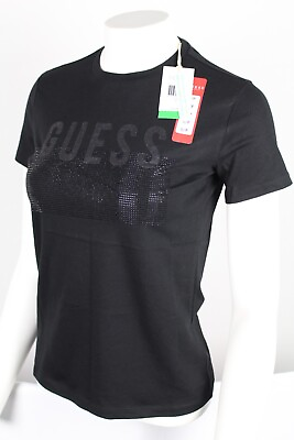 #ad Guess Jeans Women#x27;s Lisey Cotton Logo Tee Short Sleeve T Shirt Jet Black $22.49