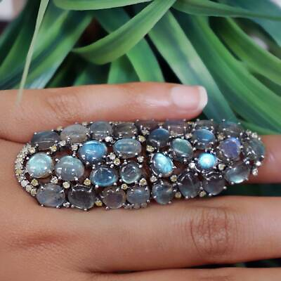 #ad Labradorite Diamond Full Finger Ring 925 Sterling Silver Summer Jewelry $266.00