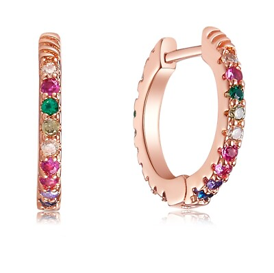 #ad Buyless Fashion Womens Hoop Earring Multicolored Rainbow Surgical Steel Circle $8.27