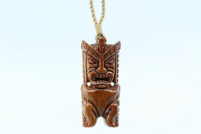 #ad Hawaiian Koa Wood Tiki Necklace Hand Carved Genuine Koa Polynesian Guardian $14.26