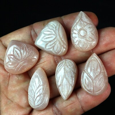 #ad 151 Ct 6 Pcs Natural Peach Moonstone Hand Carved Pear Cab Gemstone Wholesale Lot $18.19