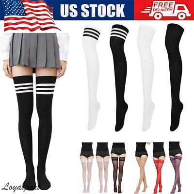 #ad Ladies Top Stay Up Thigh High Over the Knee Socks Extra Long Cotton Stockings US $7.95