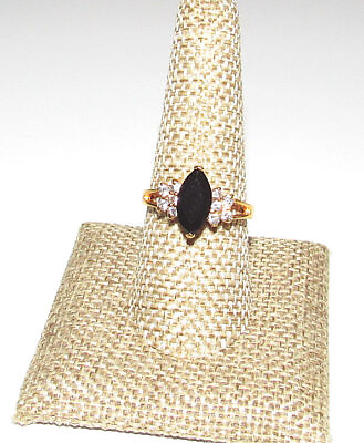 #ad Vintage Lind 14k HGE Black Onyx Marquise Ring Lindenwold Size 8.75 $49.98
