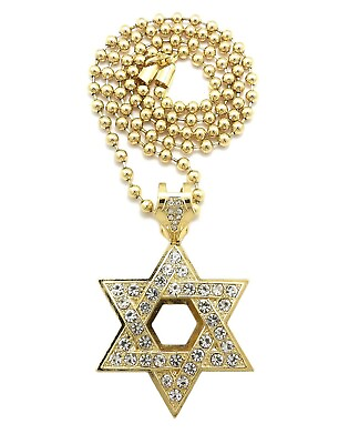 #ad Hip Hop Iced Gold Plated Star of David Pendant amp; 5mm 30quot; Ball CHAIN NECKLACE $22.99