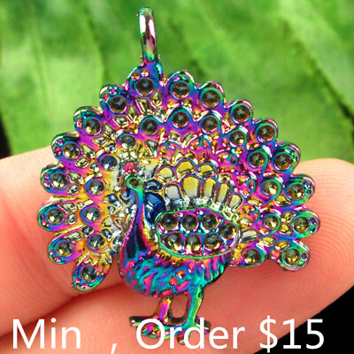 #ad B64554 Rainbow Tibetan Silver Peacock Pendant Bead 35x29x3mm $5.99