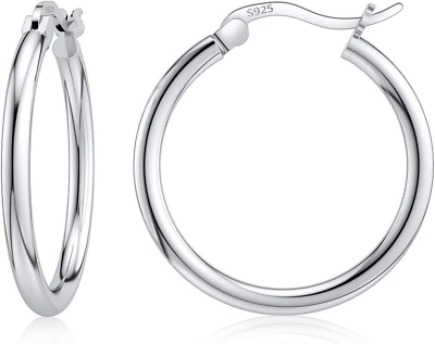 #ad Sterling Silver Hoop Earrings 18K White Gold Plated Silver Circle Endless Earrin $43.99