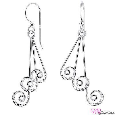 #ad 925 Chandelier Earrings Sterling Silver Spiral Drop Dangle Dangling HandmadeBox GBP 14.20