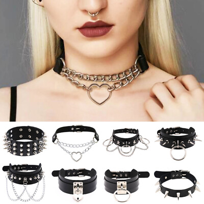 #ad Punk Women Collar Choker Necklace PU Leather Spike Rivet Hip Hop Gothic Gift AU $7.49