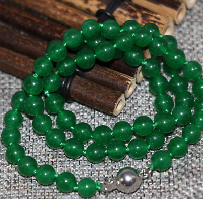 #ad Fashion Natural 8mm green jade chalcedony gemstone round beads necklace 18quot; GBP 2.99